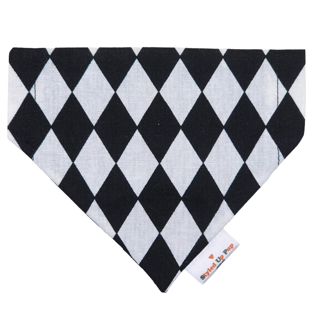 Scull (Gold) / Black and White Checker Over-the-collar Cat Bandana - handmade Cat Bandana from Styled Up Pup - Shop now at Styled Up Pup