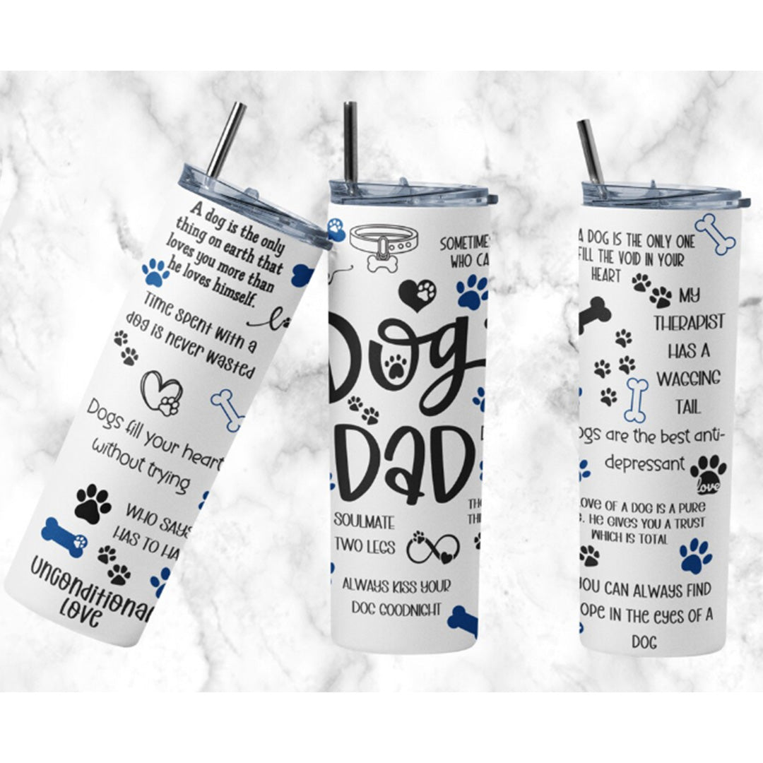 20oz Stainless Steel Tumbler – Dog Dad Travel Mug with Straw & Lid