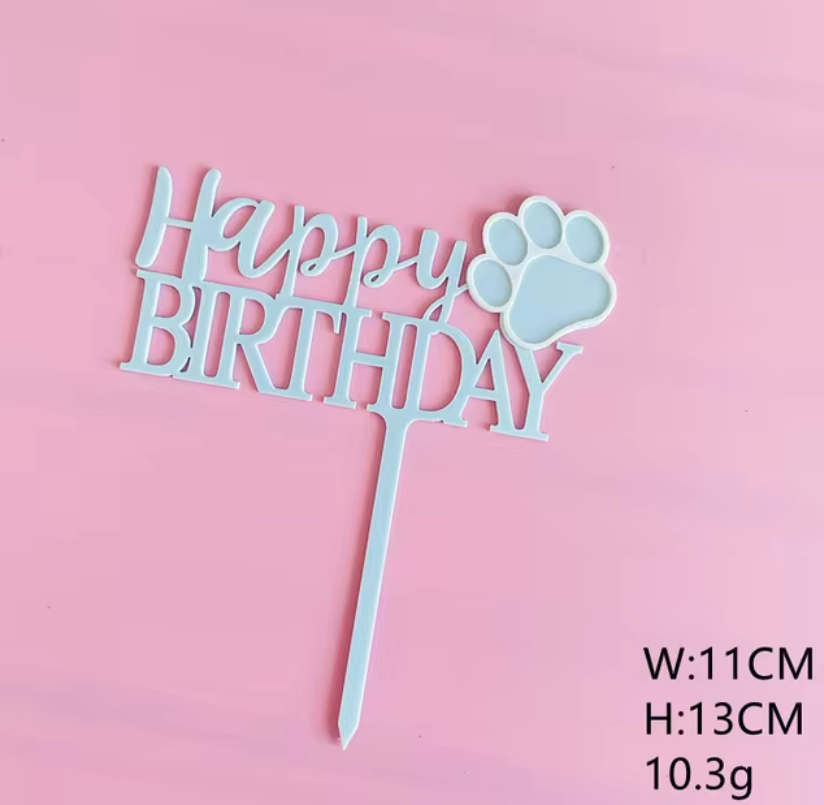 Acrylic Dog Birthday Cake Topper (Blue or Pink)