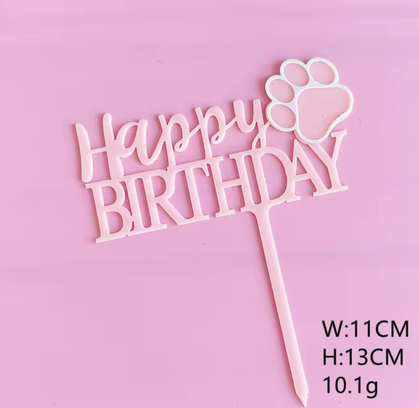 Acrylic Dog Birthday Cake Topper (Blue or Pink)