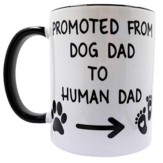 Promoted From Dog Dad To Human Dad - Pregnancy Announcement 11oz Coffee Mug - handmade Pregnancy Announcement Mugs from Styled Up Pup - Shop now at Styled Up Pup