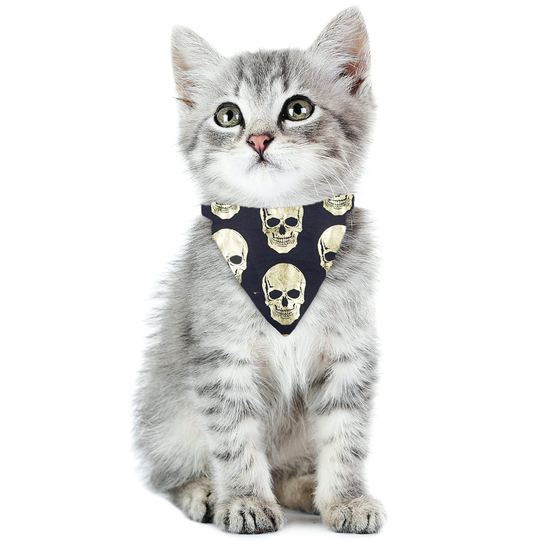 Scull (Gold) / Black and White Checker Over-the-collar Cat Bandana - handmade Cat Bandana from Styled Up Pup - Shop now at Styled Up Pup