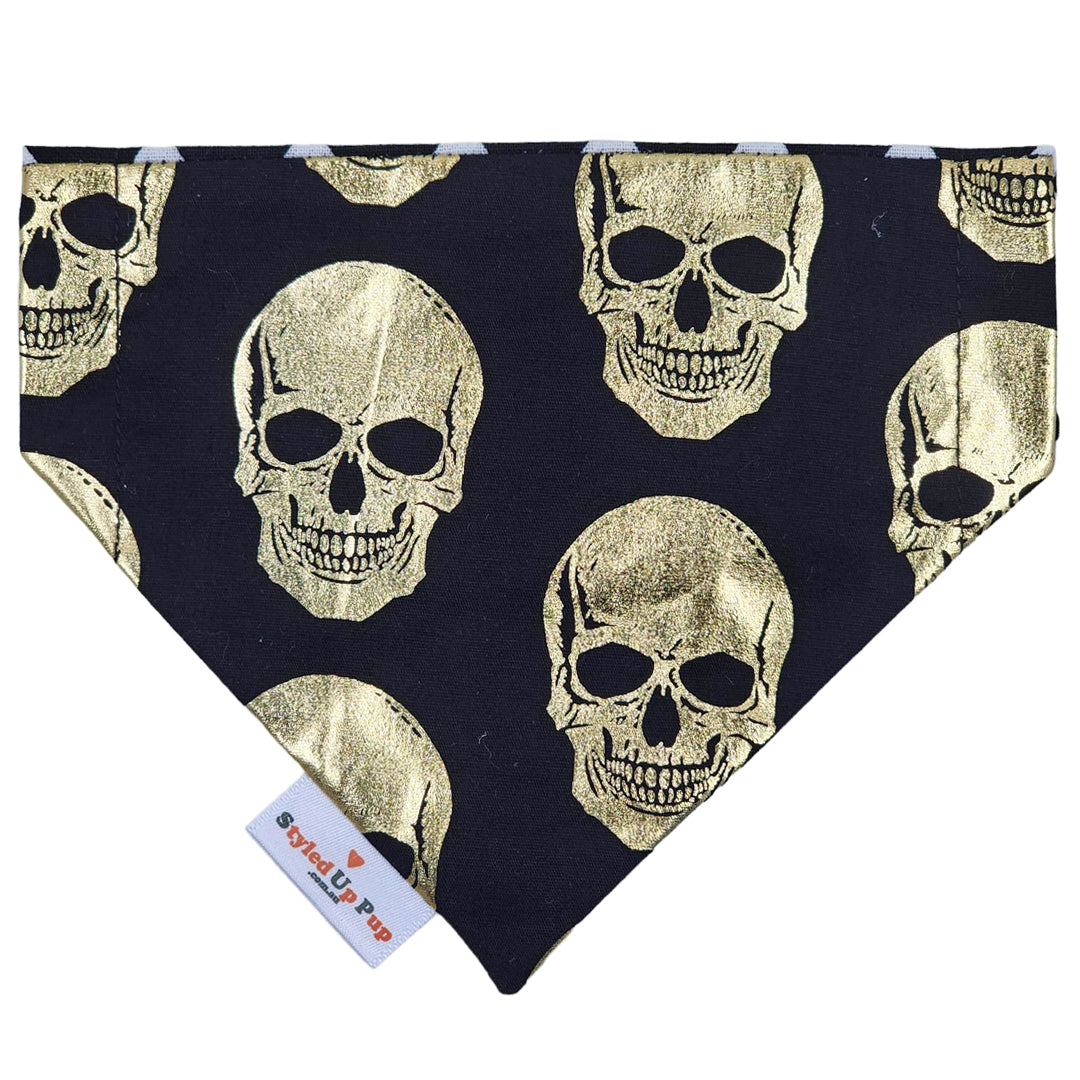 Scull (Gold) / Black and White Checker Over-the-collar Cat Bandana - handmade Cat Bandana from Styled Up Pup - Shop now at Styled Up Pup