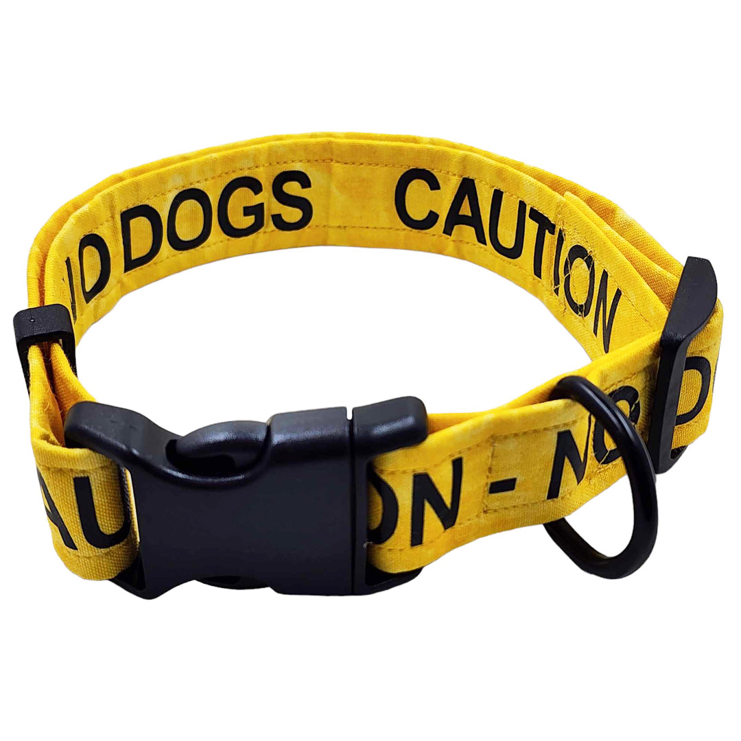 CAUTION - NO DOGS Traffic Light System Dog Collar (YELLOW) - handmade Dog Collar from Styled Up Pup - Shop now at Styled Up Pup 