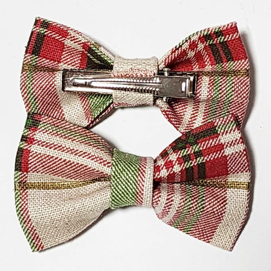 Santa Paws Christmas Plaid Mini Hair Bows (Set of 2)